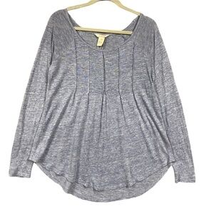 Sundance Womens Pleated Linen Top Size S Heathered Blue Long Sleeve Scoop Neck